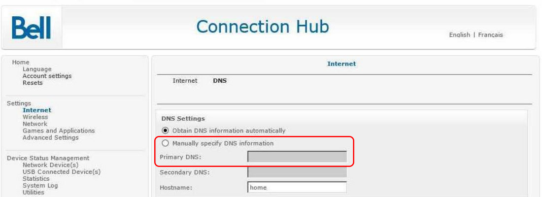 Bell Connection Hub interface