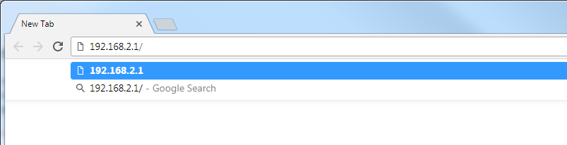 Browser bar entering gateway IP address