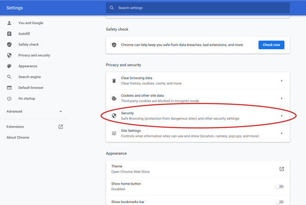 Choose privacy and security in Chrome browser