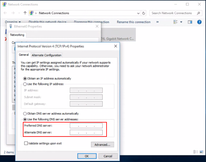 Windows DNS server settings