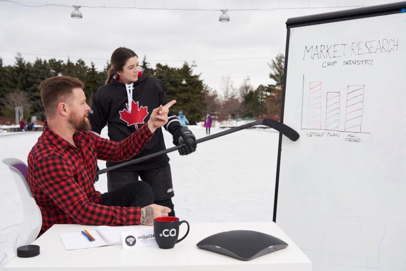 Lumberjack and hockey player discuss market research