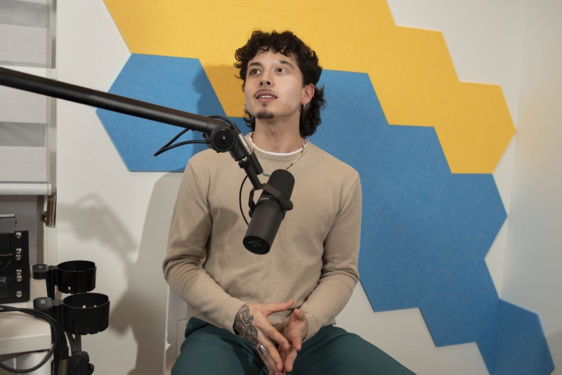 Podcaster during an interview