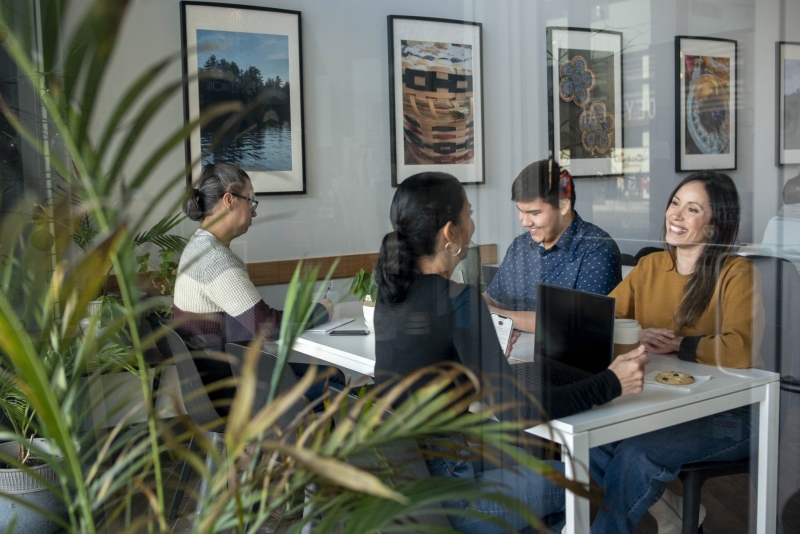 Friends catching up at a café