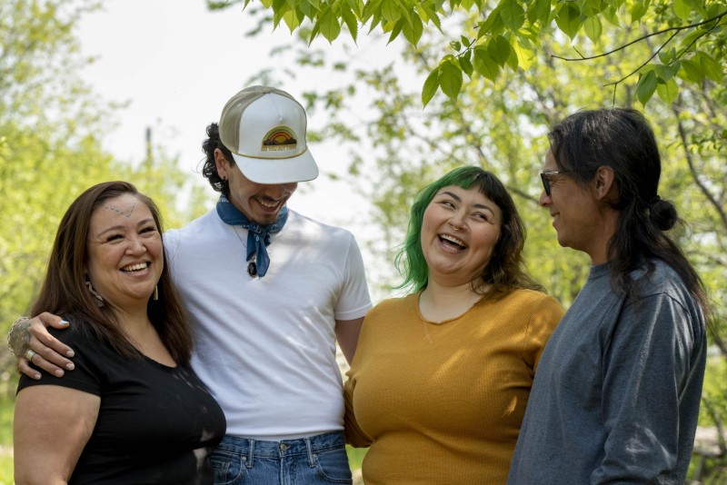 Friends having fun while on a hike