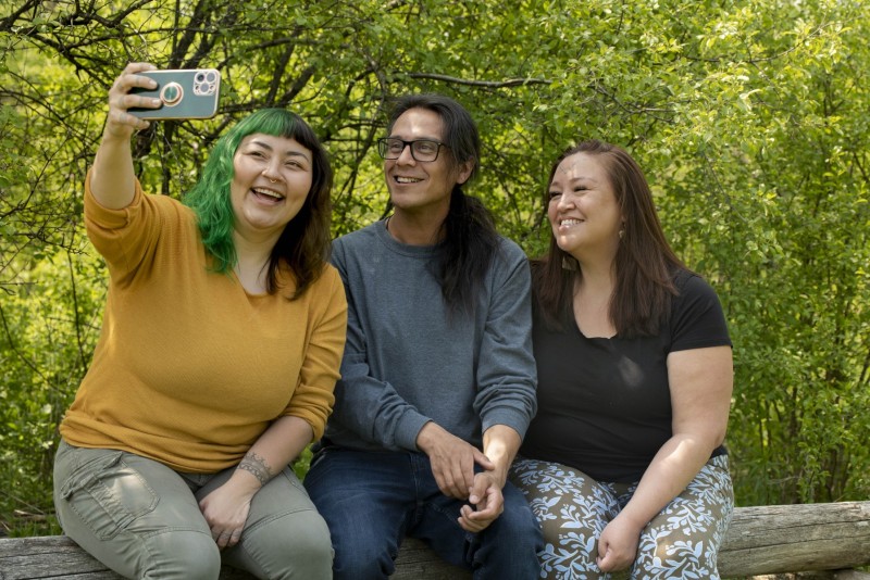 Friends taking a selfie while on a hike